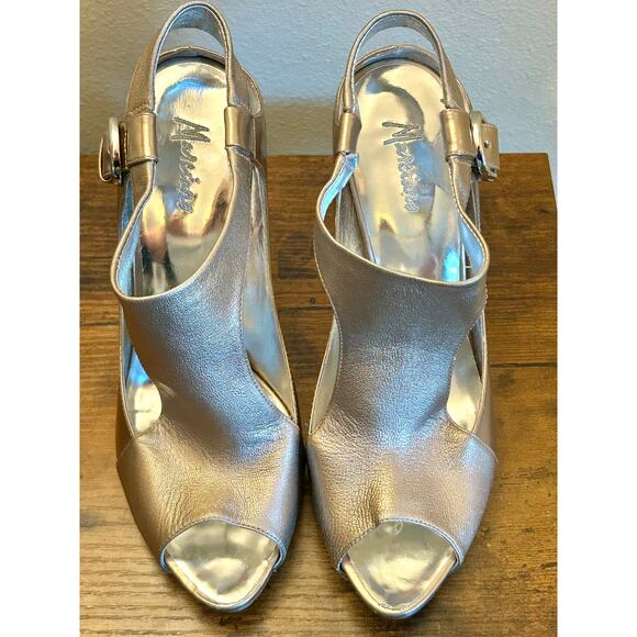 VTG 2008 Marciano Metallic Champagne/Rose Gold Size 8.5 Peep Toe Sling Back Heel - Picture 9 of 14